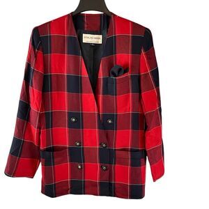 Vintage Stirling Cooper Casual Corner Red Plaid Blazer Jacket Size 12